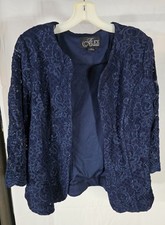 ALEX EVENINGS Jacket Evening Cocktail Holiday Party Blue Sparkle Sz 12 No Cami