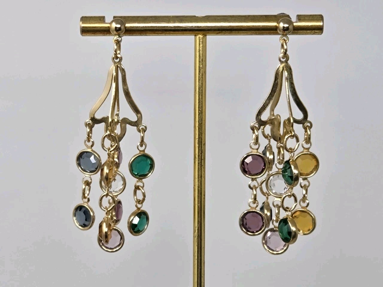 Multicolor Bezel Crystal Dangle Drop Earrings Mul… - image 8