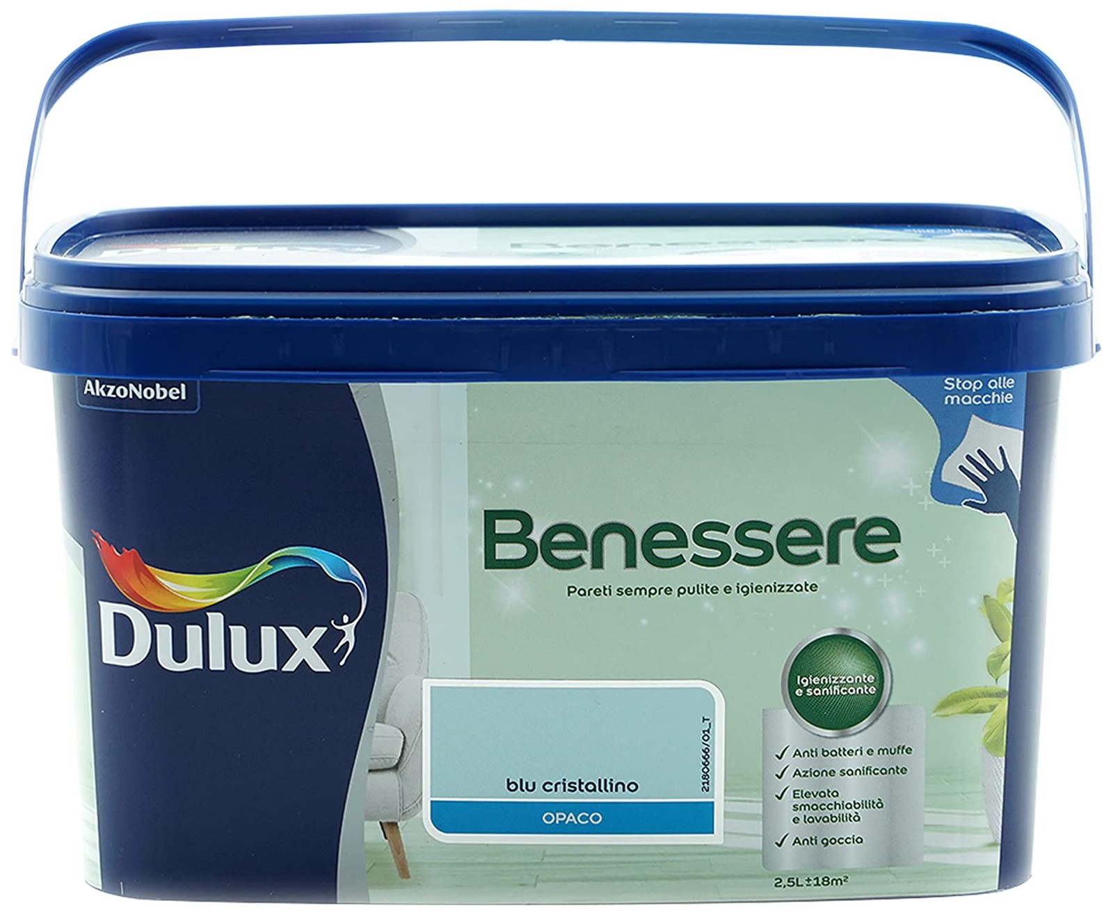 Pittura lavabile antimacchia Blu Cristallino per Rullo (2,5 L), Dulux Benessere