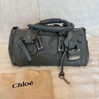 CHLOE Paddington Medium Handbag Khaki Grey Leather Rare Designer