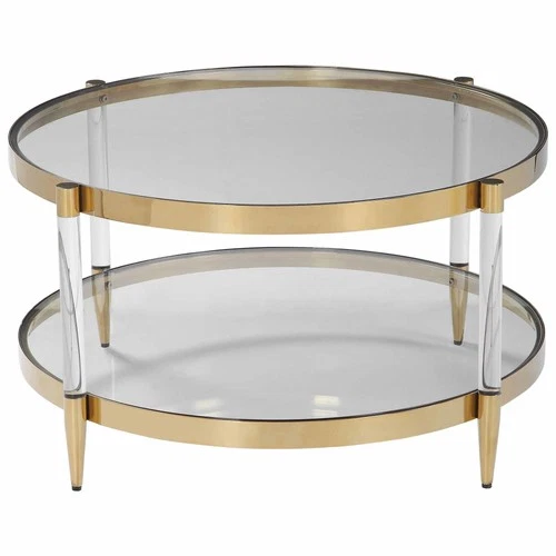 Uttermost 24895 Kellen 32" Diameter Glass Top Acrylic and - Gold - Picture 1 of 5