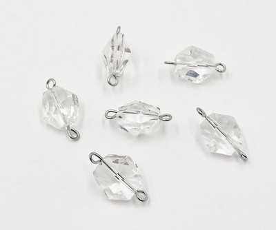 6 Vintage Crystal Glass Faceted Nugget 2 Loop 12mm. Bead Charm Connectors 1451