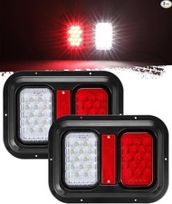 2 Rectangle Double Led Trailer Tail Lights 24 LEDs Dual Stop Turn Tail Backup R