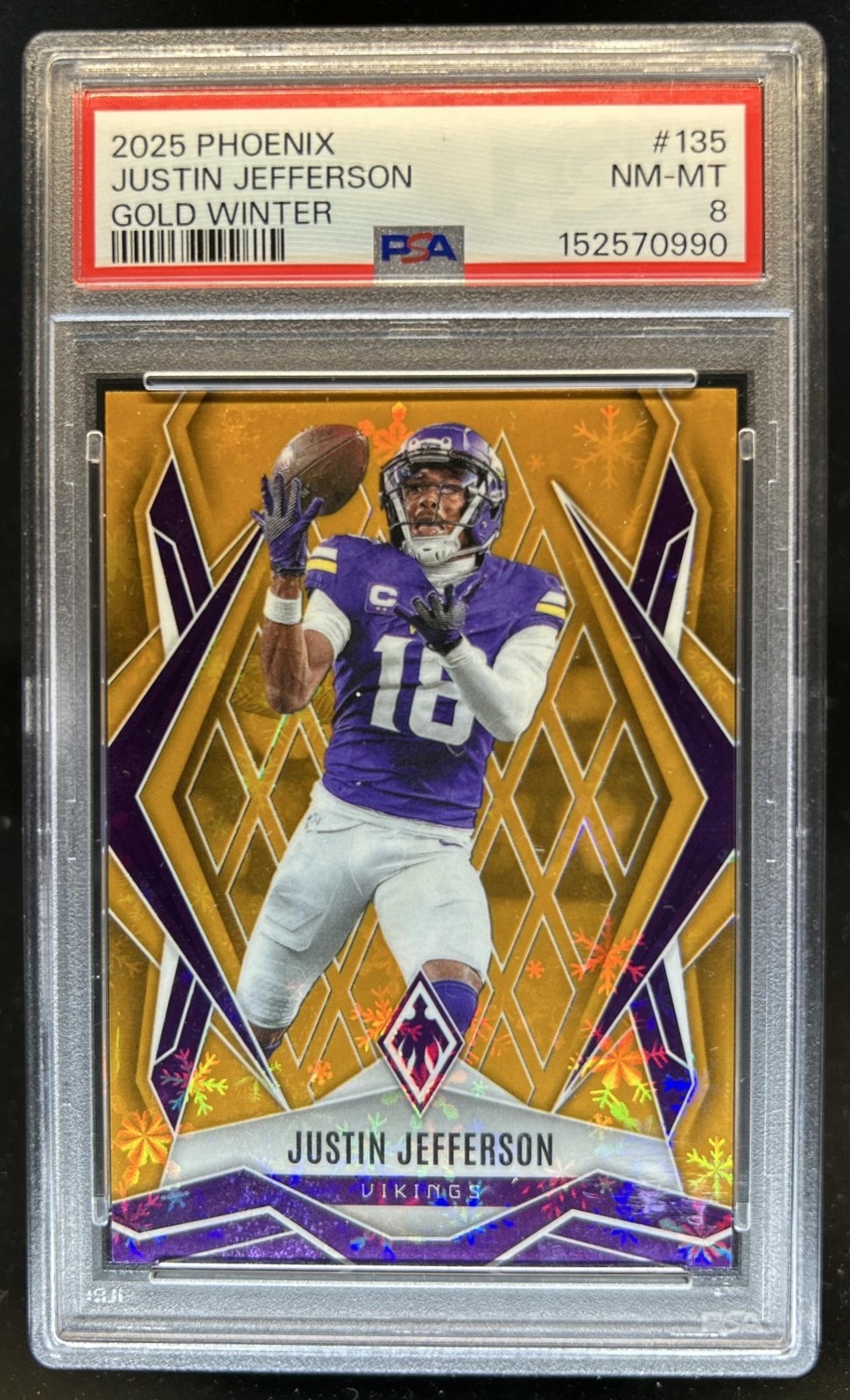 2025 Panini Phoenix Justin Jefferson Gold Winter Prizm #/10 Vikings PSA 8