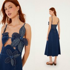 Farm Rio Denim 3d Flower Cut-Out Midi Dress