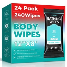 XL Bathing Wipes No Rinse for Adults   24 Packs 240 Count- Extra Thick Large...