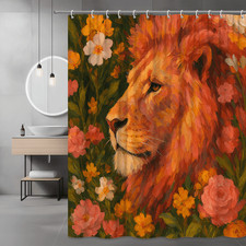 Floral Lion Shower Curtain - Colorful Animal Decor