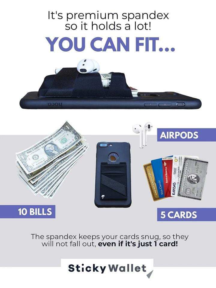 StickyWallet Spandex Phone Wallet Card Holder - Double Pocket & Finger Strap - Image 2 of 4