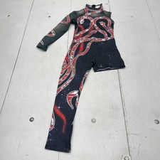 Dance Gymnastics Unitard Leotard Youth Small 120cm Black Red Asymmetrical Mesh