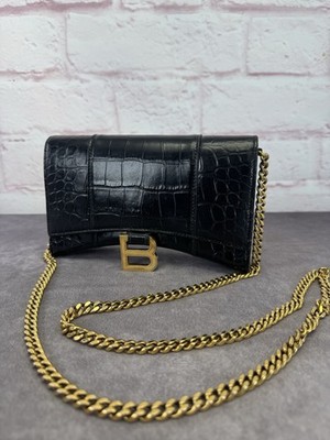 Balenciaga Hourglass Black Croc-Embossed Wallet on Chain Bag | eBay