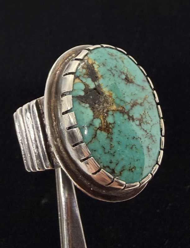 Giant Vintage Old Pawn Native American Sterling Turquoise Matrix Ring sz13.5 30g