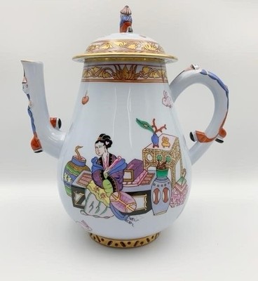 Mint Herend ''Ming Dynasty'' Blue Background Coffee Pot Teapot 9×9 Unused Rare