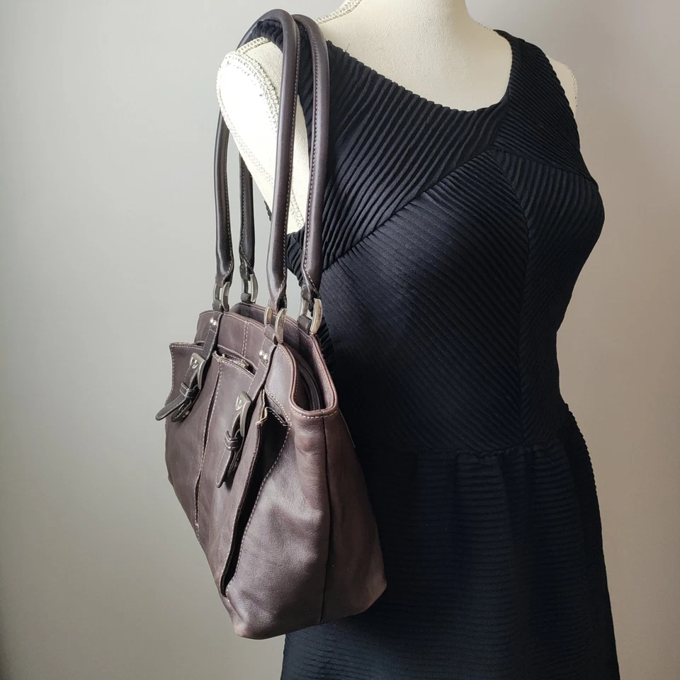 Clarks England Smooth Leather Rich Brown Double Handle Shoulder Bag Satchel - Image 3 of 4