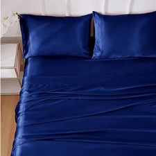 Silk Satin Sheets Queen, Silky Fitted Bed Sheets with 15" Deep Pocket and Non...