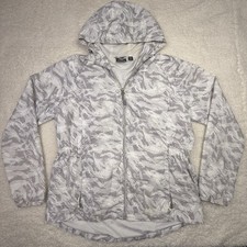 New Balance Camouflage Hooded Windbreaker Jacket Womens XL White Gray Full-Zip