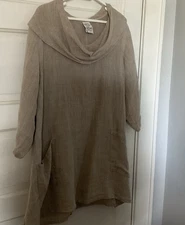 Match Point Linen Tunic Womens XL Beige Cowl Neck