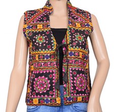 Sushila Vintage Cotton Jacket Traditional Ethnic Wear Embroidery Black Waistcoat