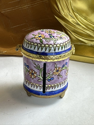 Empress Arts Metal Ceramic Hand Painted Stamp Holder Trinket Box