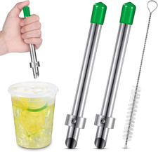 2 Pack Straw Puncher for Plastic Lids Lemonade Cups, Stainless Steel Straw Hole