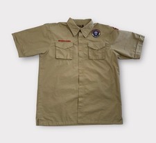 Boy Scouts Of America Button Up Shirt Mens Medium Beige Khaki Uniform Patch