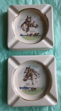Vintage USA Racing horse Ashtrays Ponder & Assault Signed. Trinket Dish