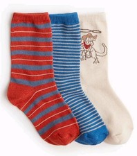 New Crewcuts Boys Medium K13-k2 3 Pack Socks Dino Cowboy Blue And Red Striped