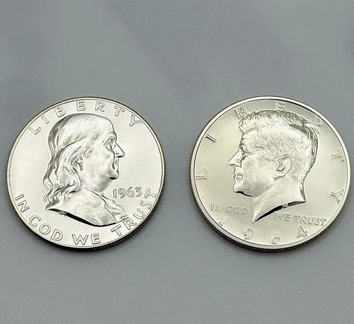 1963 Franklin & 1964 Kennedy Silver Proof Half Dollars 2 Coin Lot 9 #1146