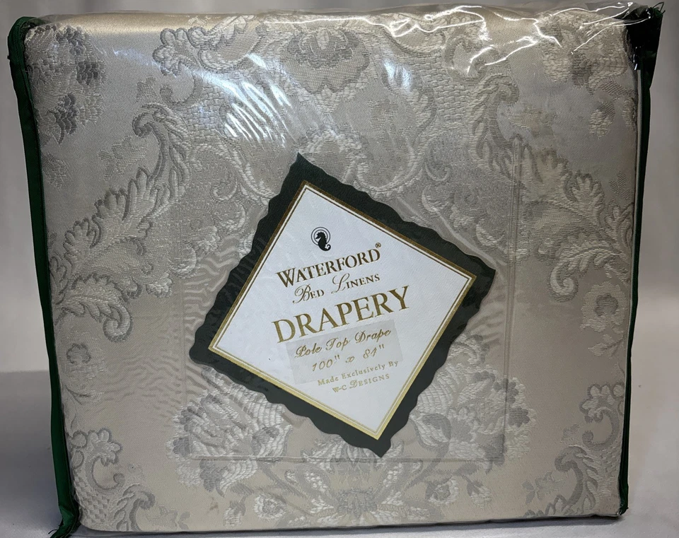 Juego de 2 cortinas de poste de platino marfil con cubiertas de ventana Waterford de colección extra completas nuevas de stock Foto 3 de 4