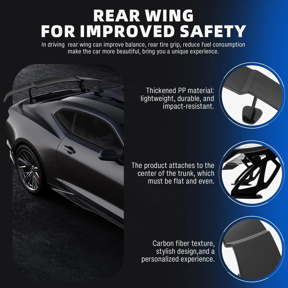 55" Rear Trunk Spoiler Racing Wing GT Style Carbon For Lamborghini Diablo 90-01 - Image 4 of 4