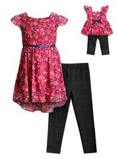 Dollie  Me Girl 4-14 and 18" Doll Matching Pink Floral Outfit fit American Girl