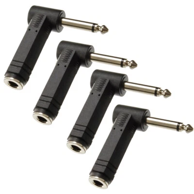 4x Right-Angle 1/4" (6.35mm) TS Mono Male to 1/4" Mono Female Audio Adapter