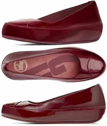 FITFLOP DUE BURGUNDY PATENT LEATHER BALLERINA SHOES UK EUR 39 USA RRP  £85