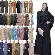 3pcs Muslim Open Abaya Dress Long Cardigan Skirt Set Kaftan Dubai Gown Ramadan