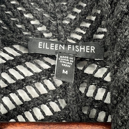 Cárdigan Eileen Fisher medio abierto frente suéter 100% lana merino tejido gris - Imagen 3 de 9