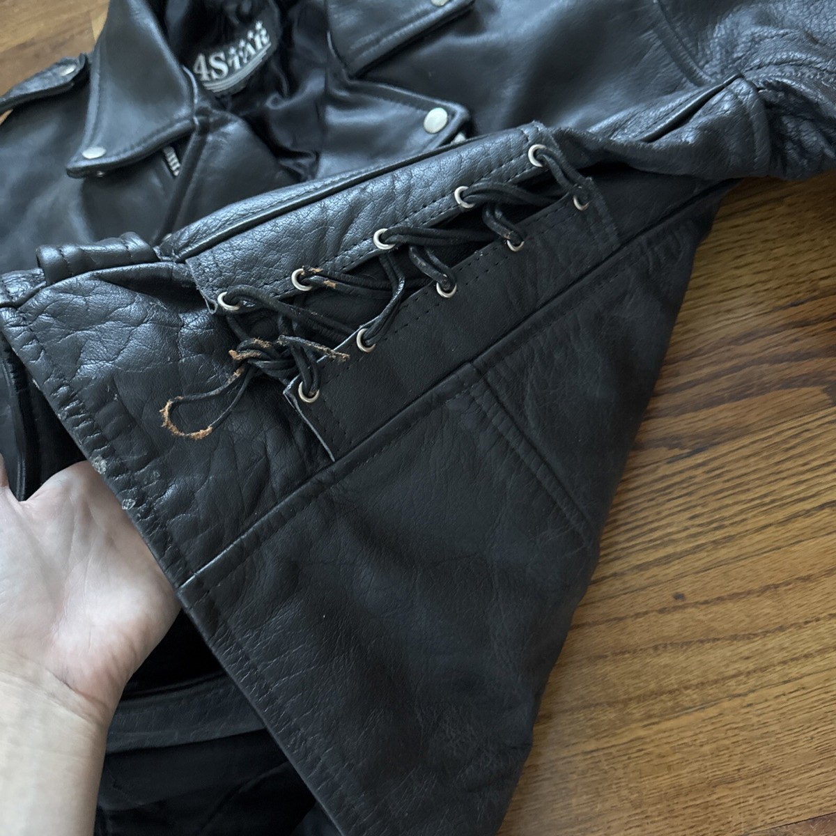Vintage 4 Star Black Leather Belted Biker Jacket Motorcycle Vintage 4 Star Black Leather Belted Biker Jacket Motorcycle