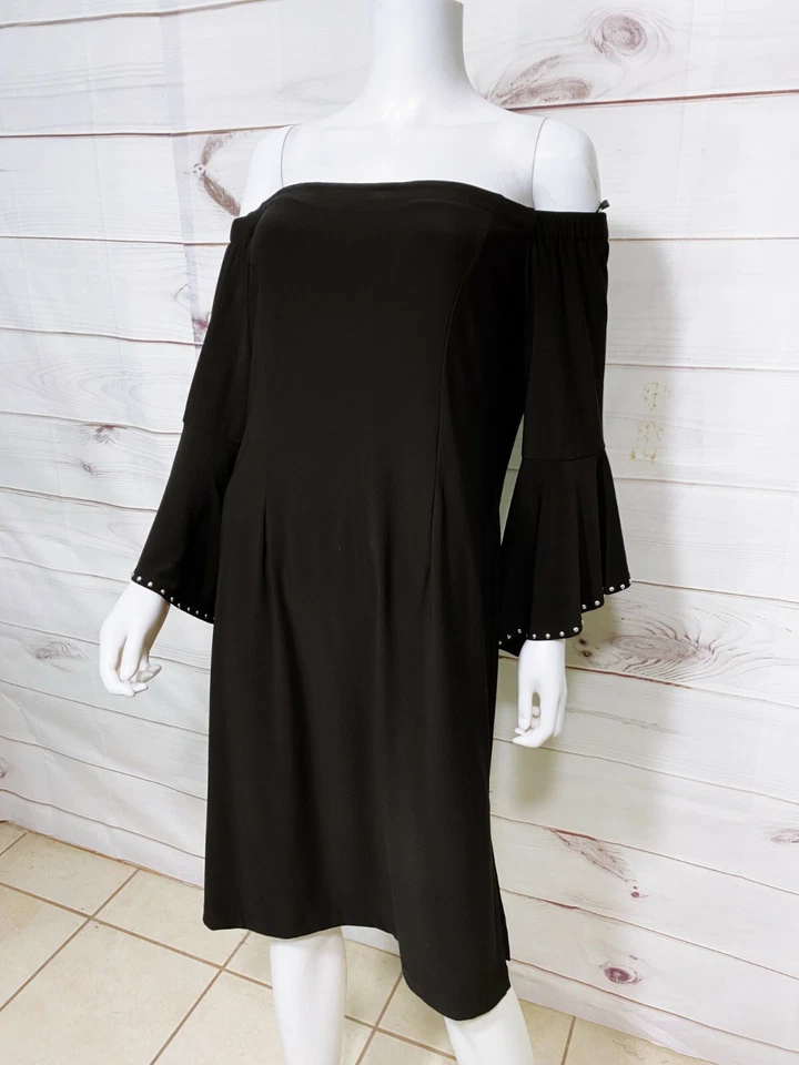 Emma & Michele 女式露肩连衣裙 L 码黑色长袖后拉链 — 第 3/4 张图片