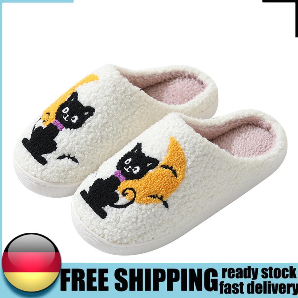 APL Halloween Gatto Luna Pantofole Peluche Nero Gatto Pantofole Antiscivolo Morbide per Inverno