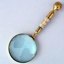 Antique Brass Mother of Pearl Magnifying Glass Map Reading Magnifier Glass