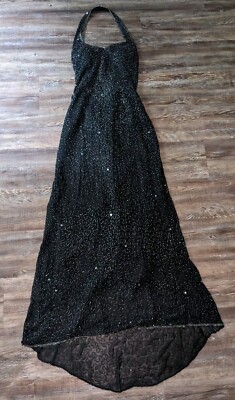 Scala 77335 womens 100% silk black sequined high halter backless dress Large | eBay Scala 77335 womens 100% silk black sequined high halter backless dress Large | eBay