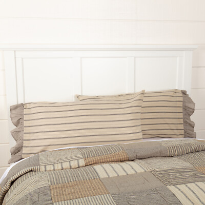 Sawyer Mill Charcoal Stripe Ruffled King PILLOW CASE SET OF 2 21X40