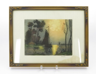 Original Antique Framed Signed Dry Point Etching by Heran Chaban 10'' x 12.75''