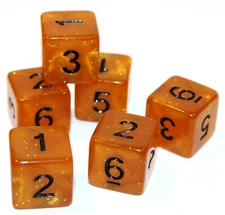 Set of 6 Numbered D6 Standard 16mm Dice - Game Dice - Glitter Burnt Orange