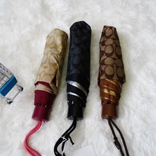 Coach Signature Mini Umbrella C4322 Khaki Saddle Graphite Ivory Rouge Petite