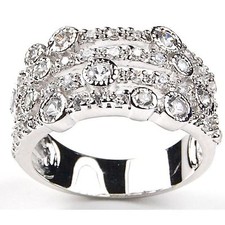 Art Deco Anniversary CZ Band Sterling Silver Ring Cocktail Bezel Set Sparkly