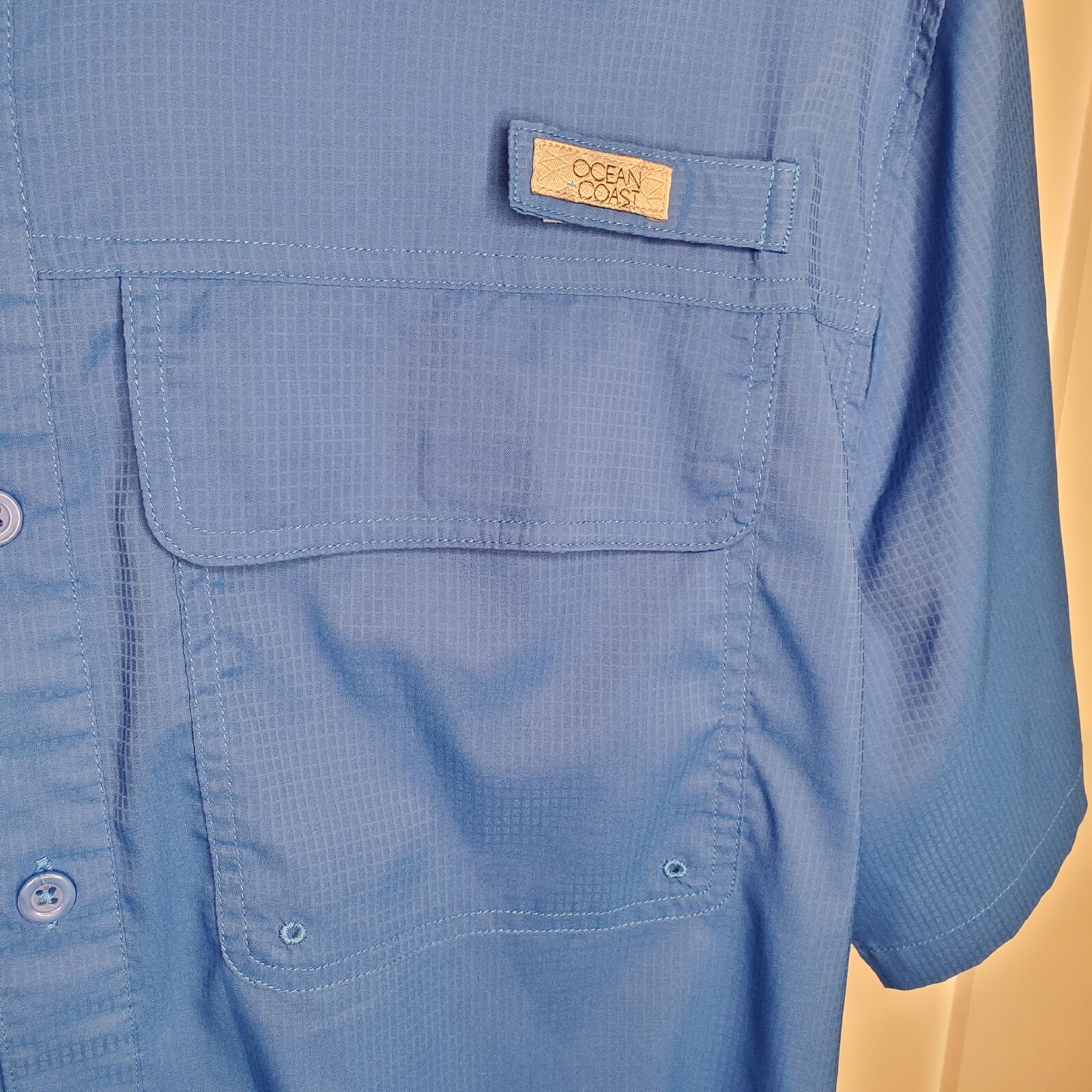 Ocean Coast Fishing Shirt Men M Blue Button Down Short Sleeve Breathable  Wicking