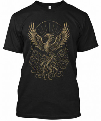 Phoenix Bird Gold Line Art T-Shirt Mythical Fire Wings Graphic Tee Gift