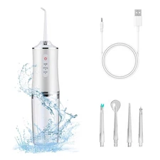 Electric Water Flosser Cordless for Teeth 3 Modes 4 Jet Tips Cleaning and Flossi