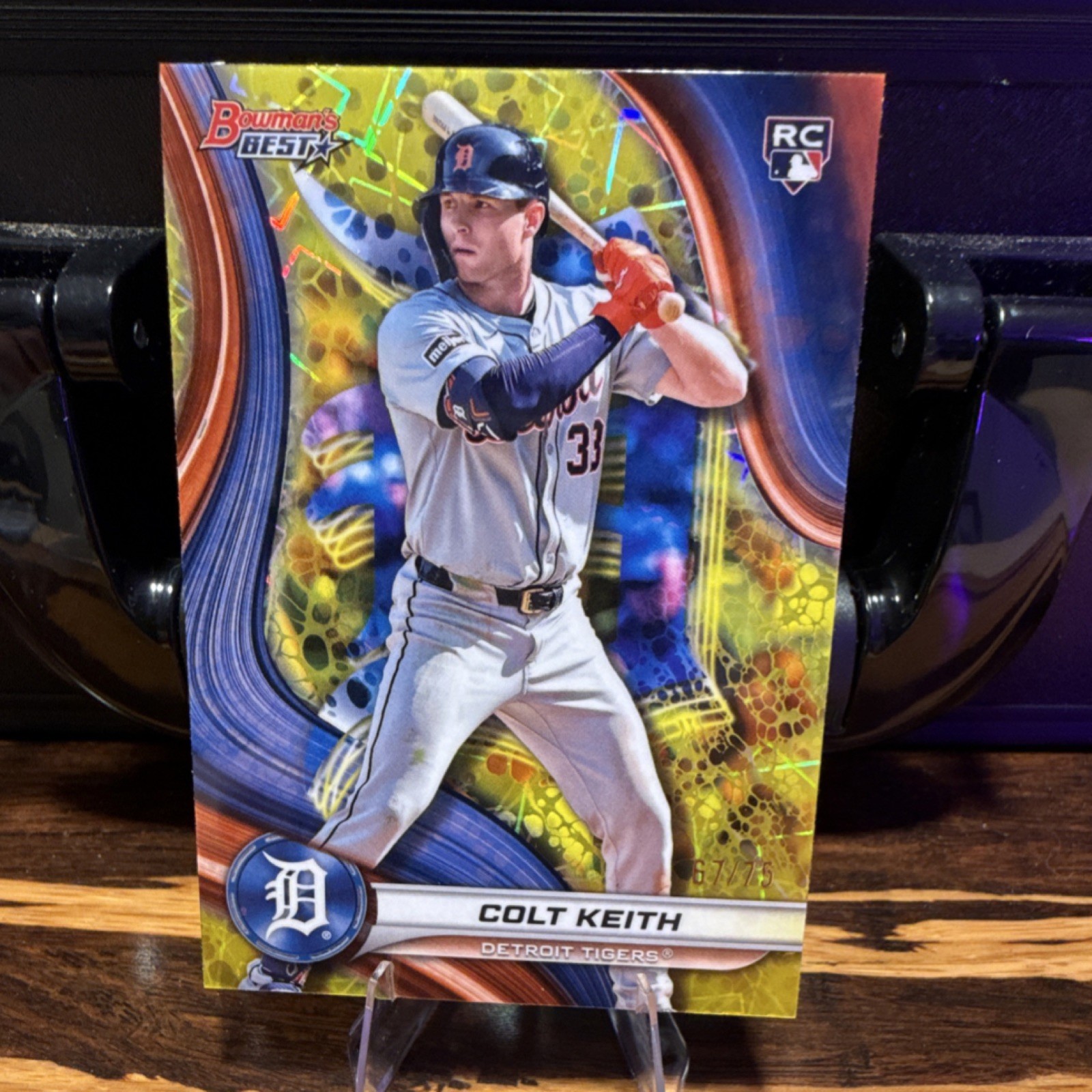 2024 Topps Bowman's Best Yellow Lazer Refractor Rookie Colt Keith #28 /75 Tigers