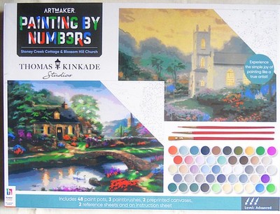 Artmaker Thomas Kinkade Malen nach Zahlen Kit 2 x Leinwand Landhaus Kirche Szene Set