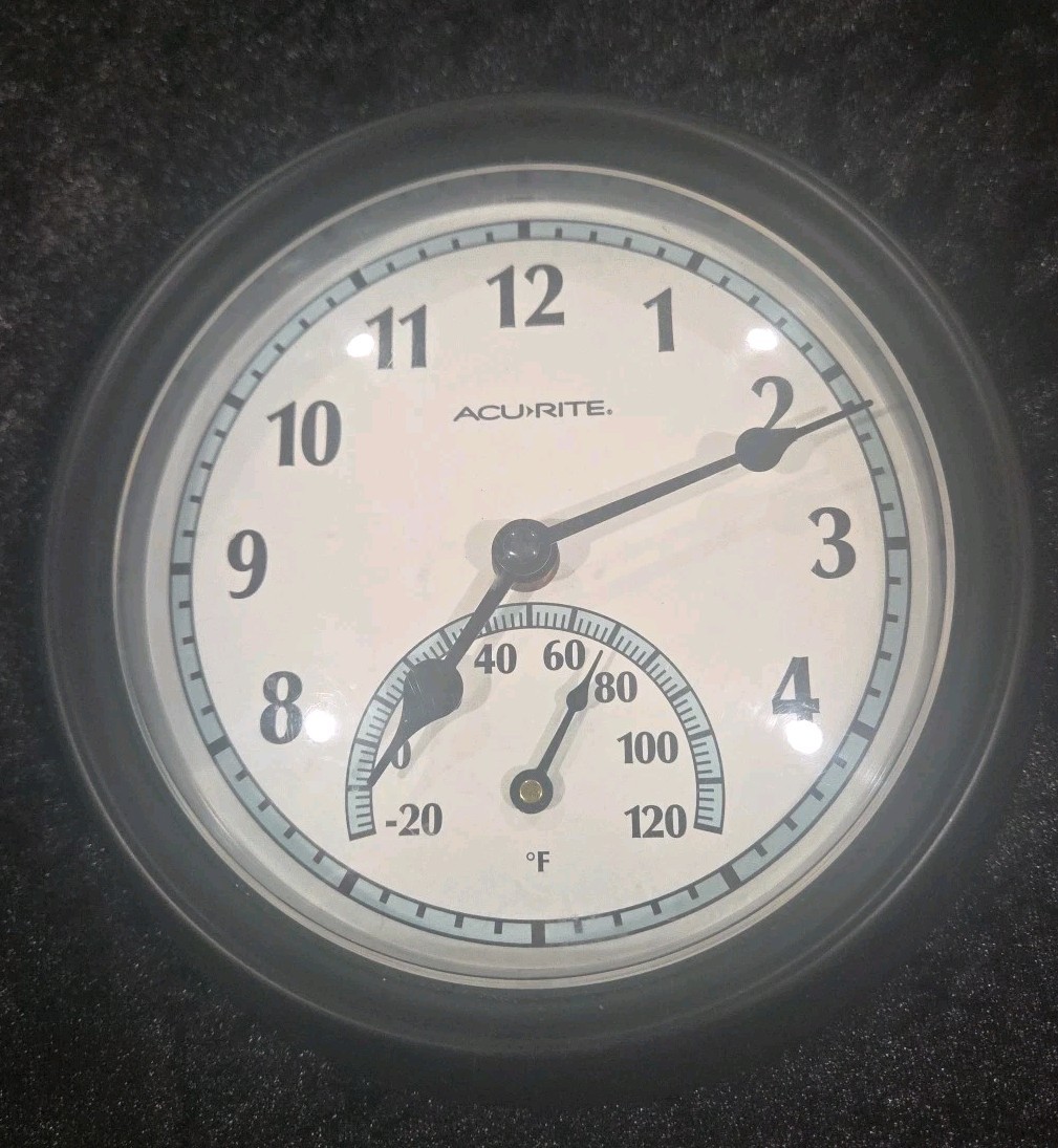 Acu-rite Indoor Outdoor Wall Clock Time & Temp Combo 8.5 Inch Tested ...